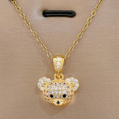 Over 30 Styles 2025 New Bear Necklace Titanium Steel Zircon Micro Inlaid Copper Pendant Collarbone Chain Souvenir Gift