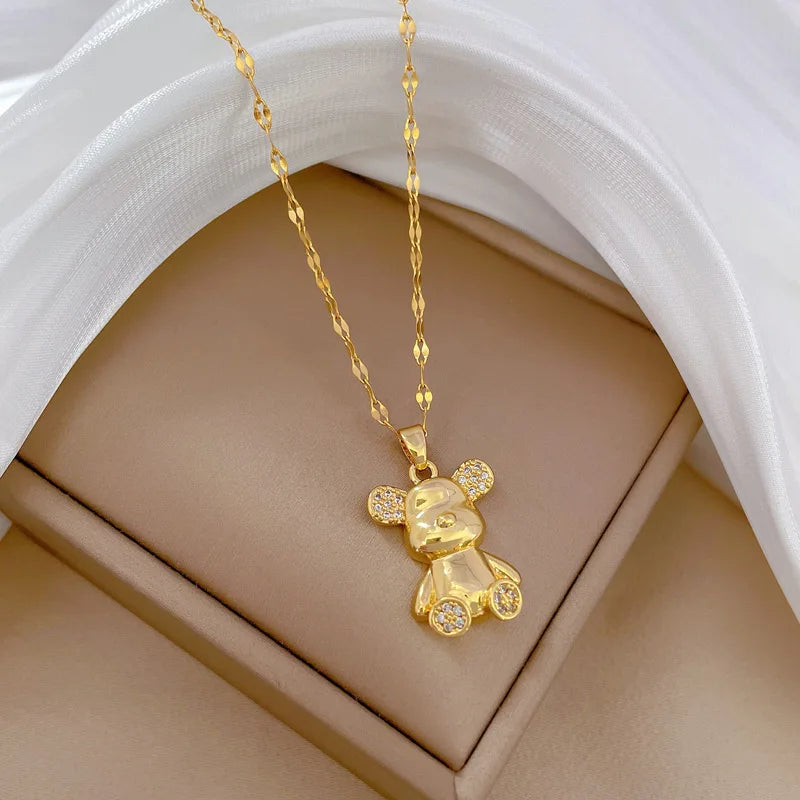 Over 30 Styles 2025 New Bear Necklace Titanium Steel Zircon Micro Inlaid Copper Pendant Collarbone Chain Souvenir Gift